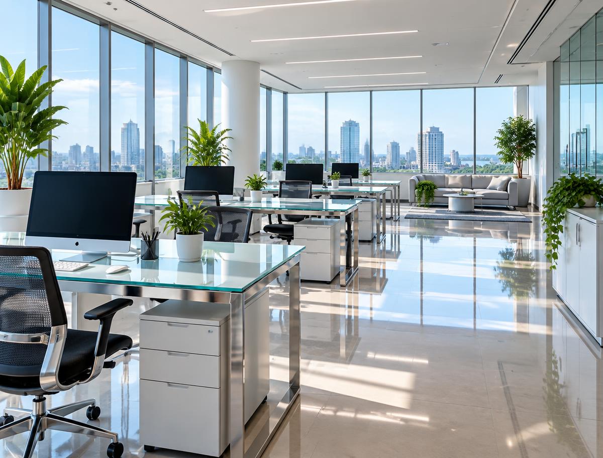 Spotless modern open-plan office after a professional clean